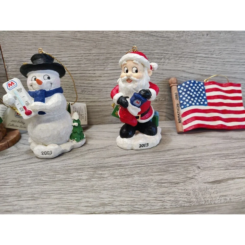 Marathon Gas Christmas Ornaments 2003 Complete Series 3 Set of 6